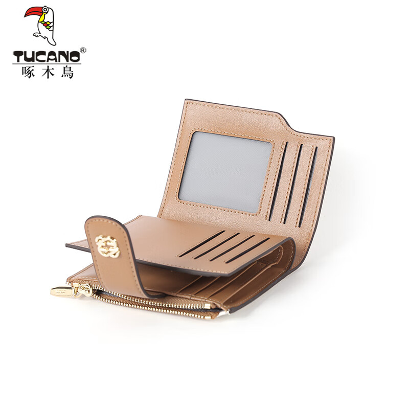 Woodpecker (TUCANO) wallet 2026 new color matching high-end card bag multi-card slot wallet women's coin purse New Year's birthday gift light apricot
