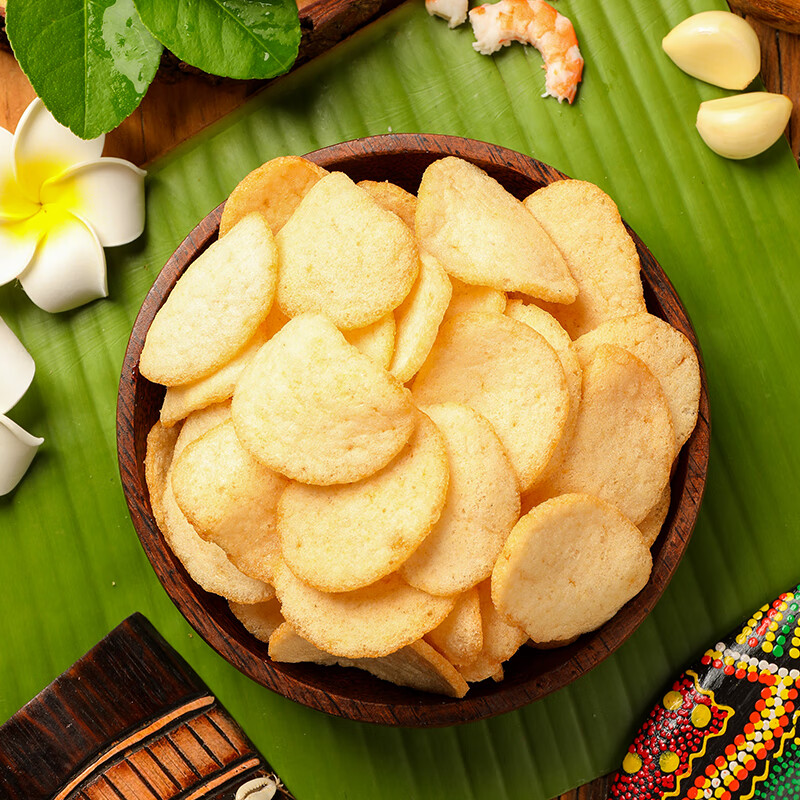 Papatonk imported shrimp crackers from Indonesia, original flavor 170g (85g*2 bags), puffed potato chips, casual snacks for Internet celebrity dramas
