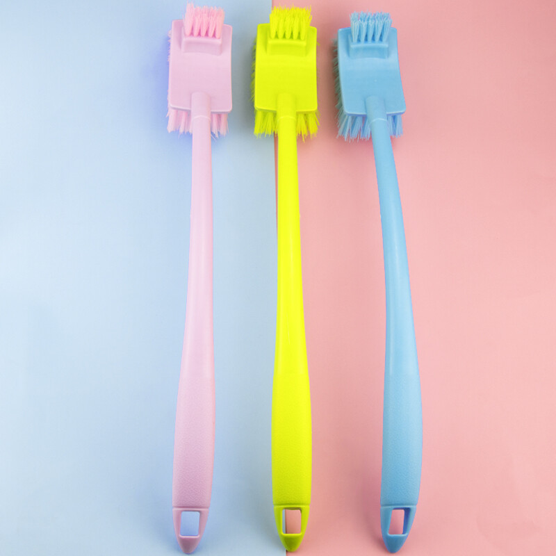 Hasdick HK-8035 thickened plastic long handle double-sided soft bristle cleaning toilet brush bathroom curved crevice brush 10 random colors
