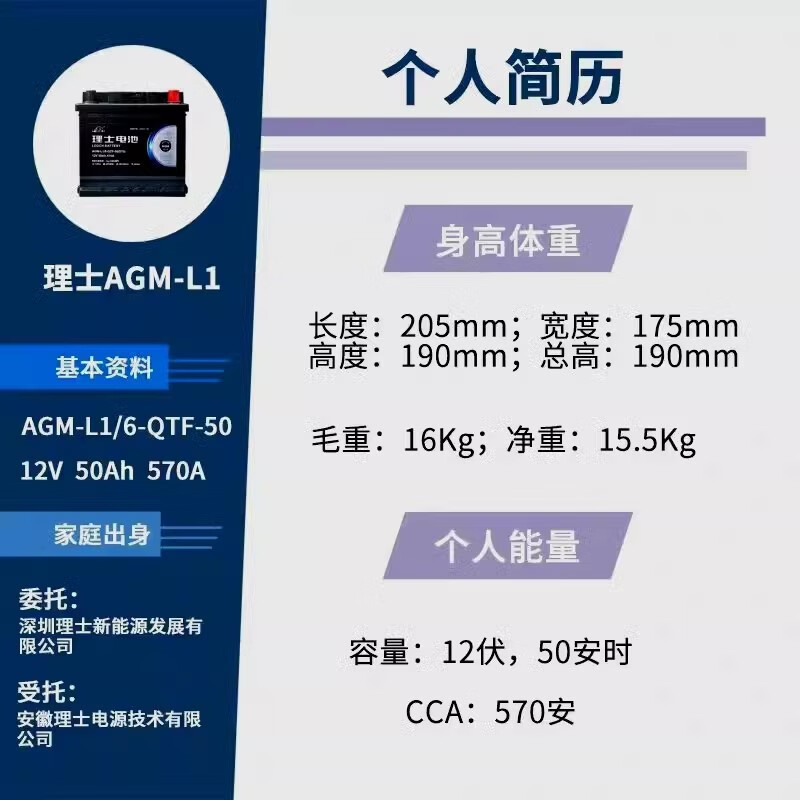 Leoch battery AGM50 L1 is suitable for BAIC Jihu Tianji me5 7 ideal one new energy original car battery