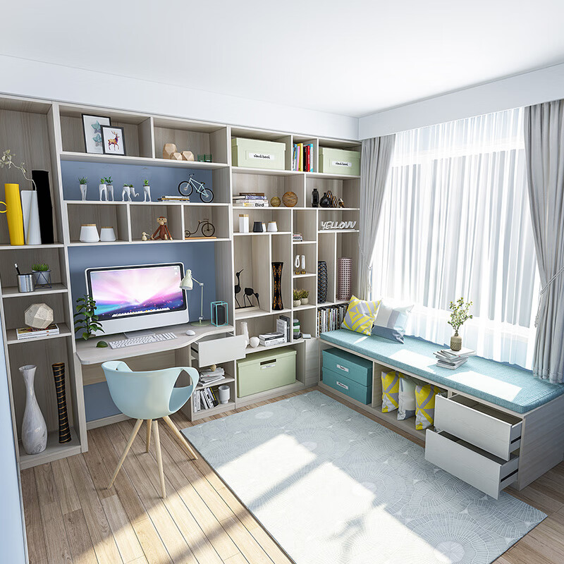 Sophia tatami bedroom study bay window tatami bed wardrobe integrated custom storage locker whole house customization custom gold