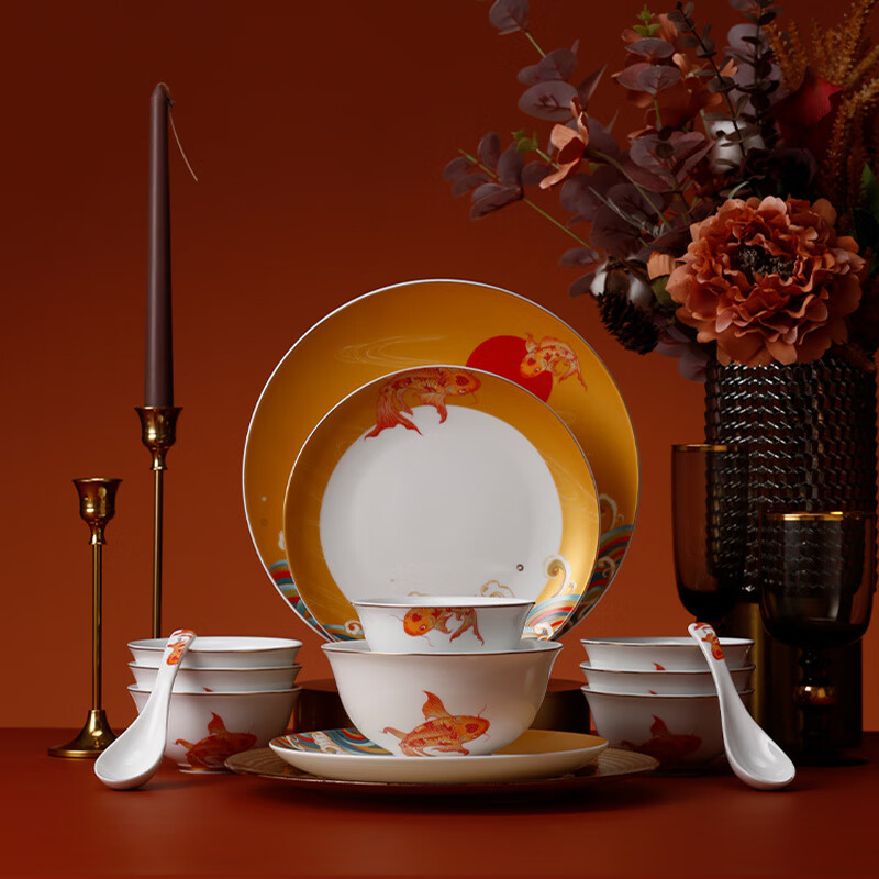 Tao Xichuan CERAMIC ART AVENUE Jingdezhen ceramic tableware set household high-end bowls and plates tableware Chinese style housewarming New Year gift Fuzhi koi-rice bowl*1