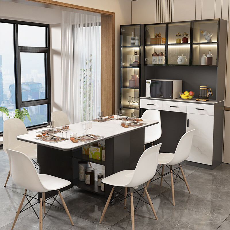 Qiangxiang light luxury slate sideboard dining table integrated wall high cabinet home living room dining room folding table wine cabinet custom G87 style 1 820*420*2100 with lights double door