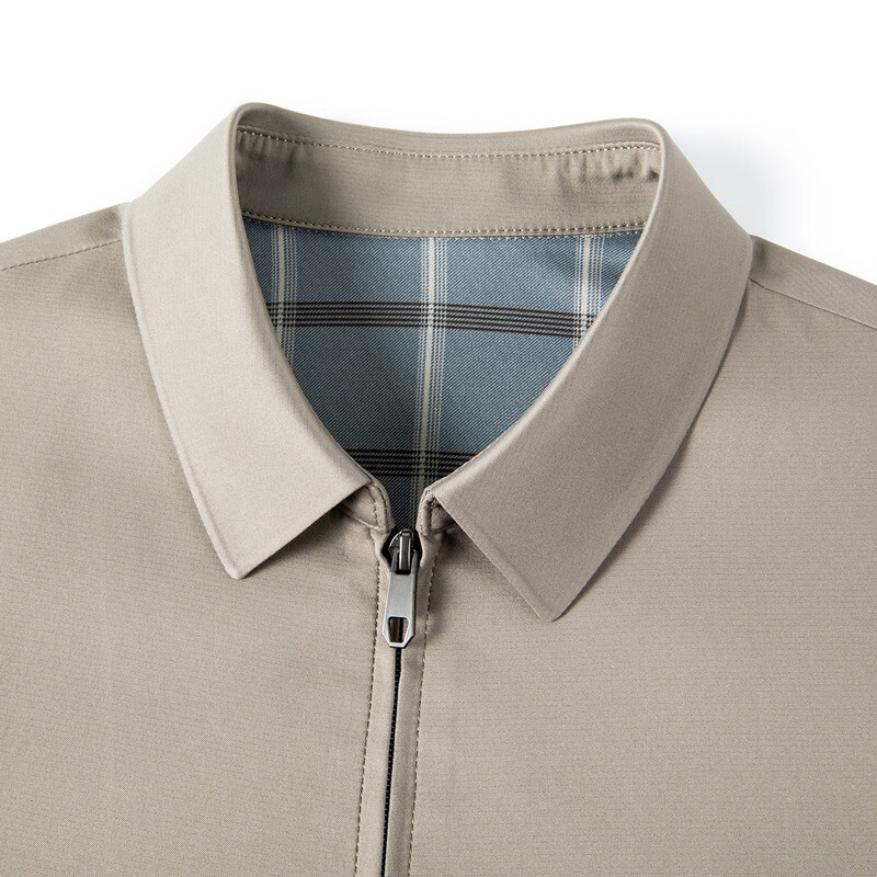 MONTAGUT Mulberry Silk Men's Breathable Jacket Casual Lapel Inner Plaid Solid Color Men's Jacket JC Khaki XL