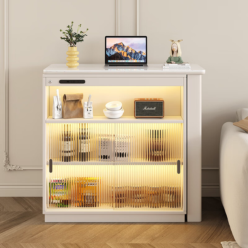 KNSJ slate bar table dining table sideboard entrance partition integrated living room small apartment cream style retractable mobile cabinet rotating bar counter cream white