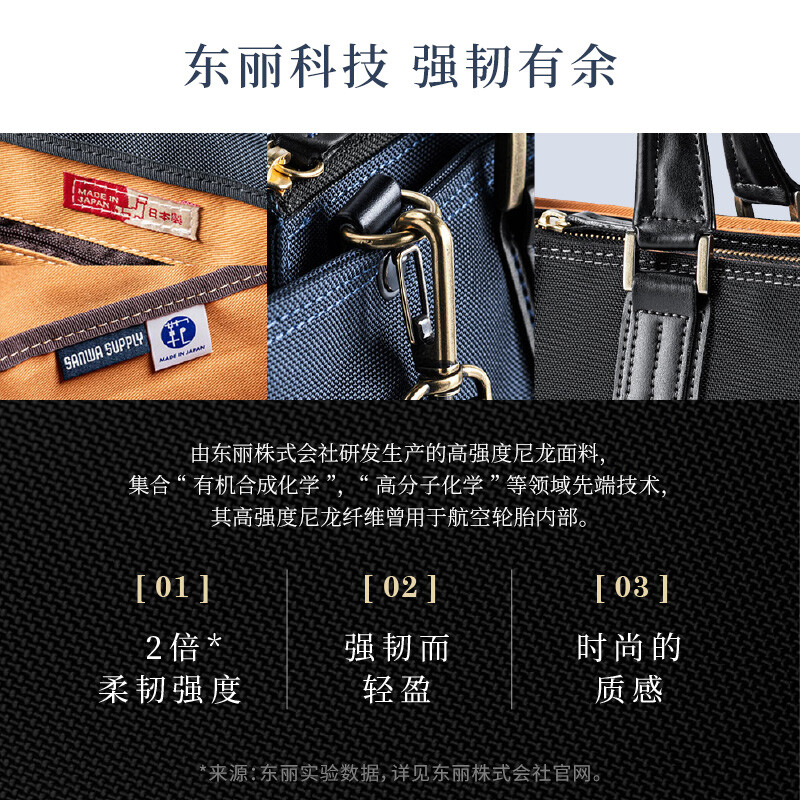 SANWA Japan-made computer bag, handbag, commuter business briefcase, large-capacity shoulder bag, trendy men's bag, dark blue 13-14 inches