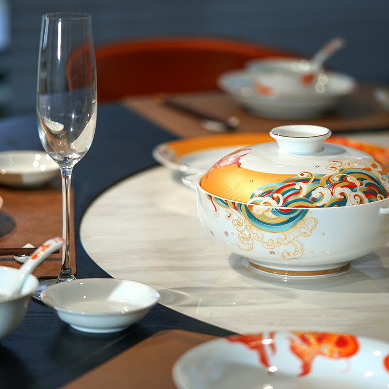 Tao Xichuan CERAMIC ART AVENUE Jingdezhen ceramic tableware set household high-end bowls and plates tableware Chinese style housewarming New Year gift Fuzhi koi-rice bowl*1