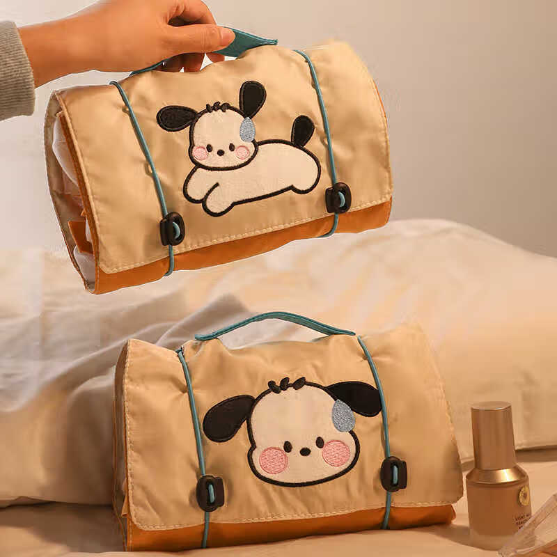 Feiyuejia Cute Folding Cosmetic Bag, Large Capacity, Portable for Traveling, Washing Handle, Simple Skin Care Product Storage Bag, Sweating Puppy Cosmetic Bag