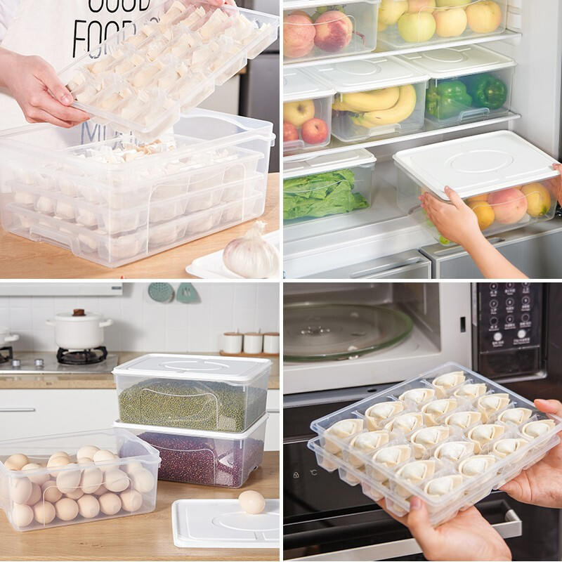 Jeko&Jeko dumpling box multi-layer dumpling box dumpling storage box quick-frozen dumpling box divided chaos refrigerator storage box crisper brown 4 layers 32*23*12.5cm