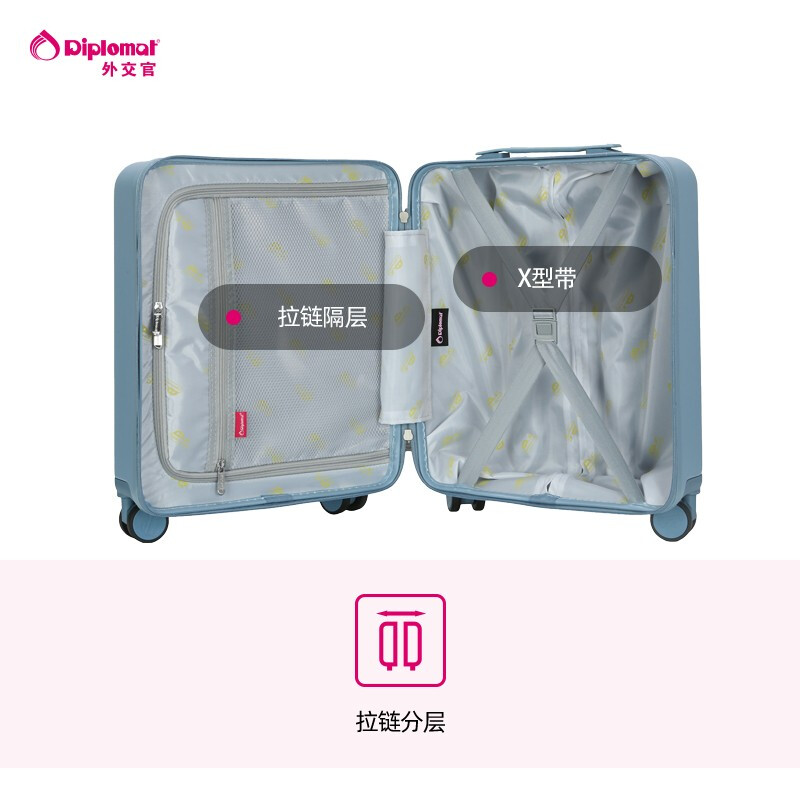 Diplomat diplomat luggage Bubu co-branded cute student boarding universal wheel trolley case BB-L3303 series glacier blue (basic model - no password lock) 17 inches - suitable for short distances and can be boarded
