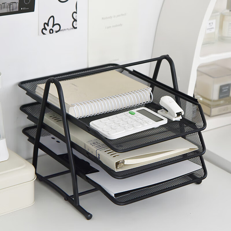 Three-year second shift metal file tray rack multi-layer file tray file column office desktop storage information file iron basket information rack organizer storage rack four-layer silver