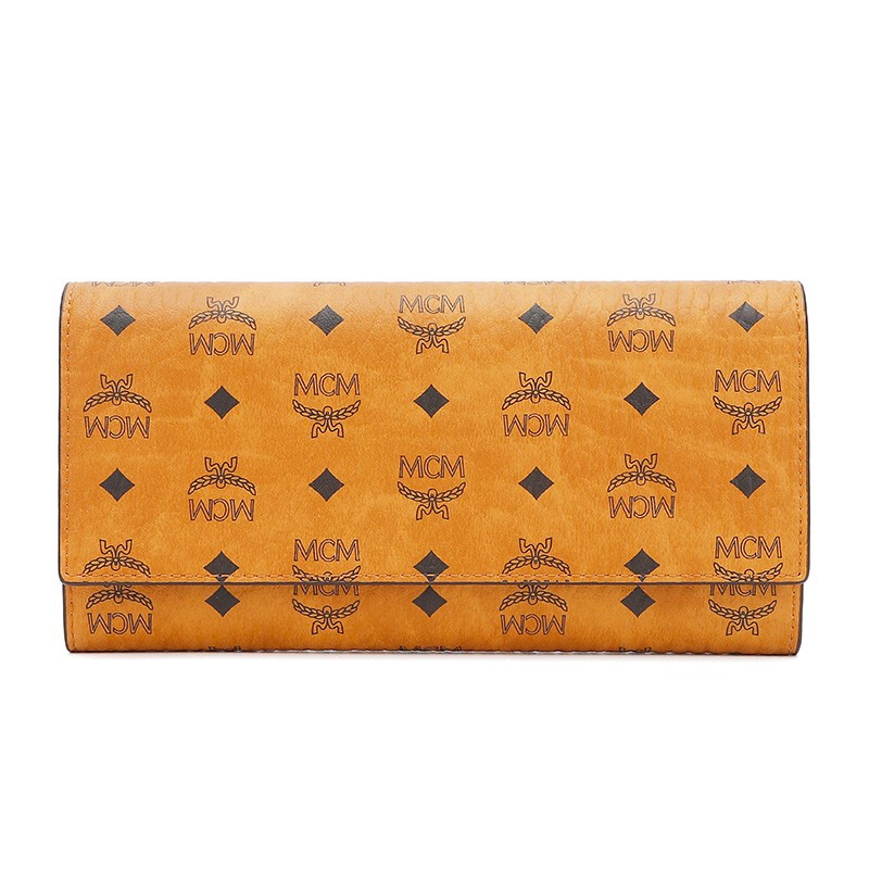 Quasi-new product MCM artificial leather long wallet wallet unisex cognac color gift