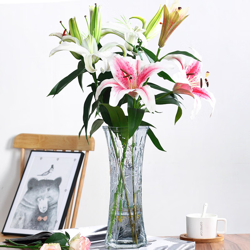 Extreme Space Glass Vase Living Room Decoration Desktop Decoration Hydroponic Flower Arrangement Transparent Glass Vase Diamond-shaped Lucky Bamboo