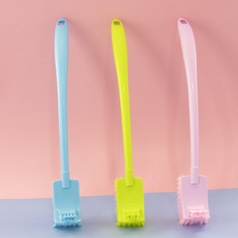 Hasdick HK-8035 thickened plastic long handle double-sided soft bristle cleaning toilet brush bathroom curved crevice brush 10 random colors