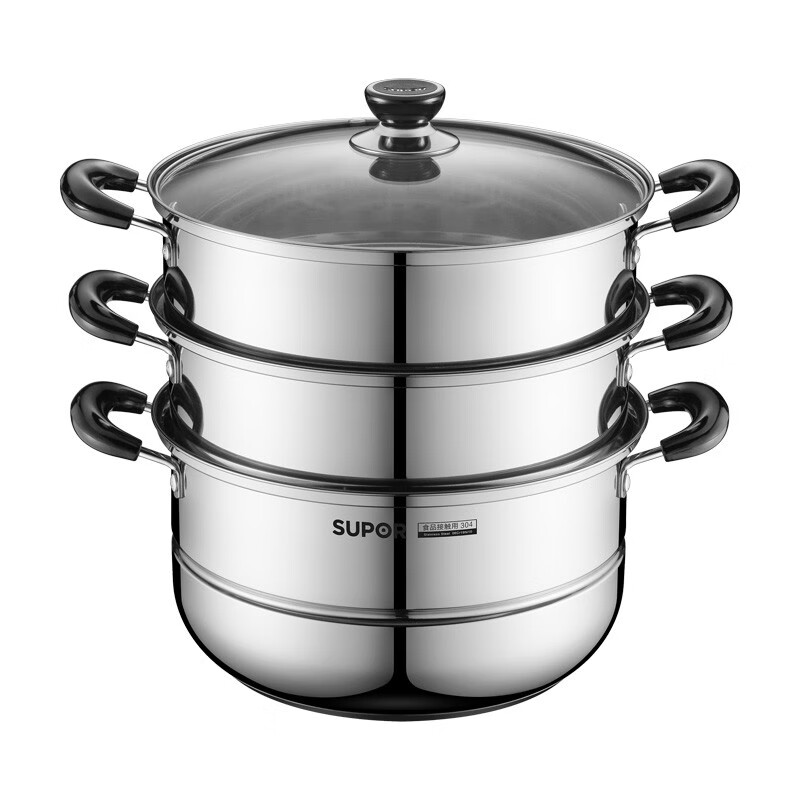 SUPOR steamer Zhenweixian 304 stainless steel three-layer double bottom 28cm fish steamer soup pot steamer EZ28BS10