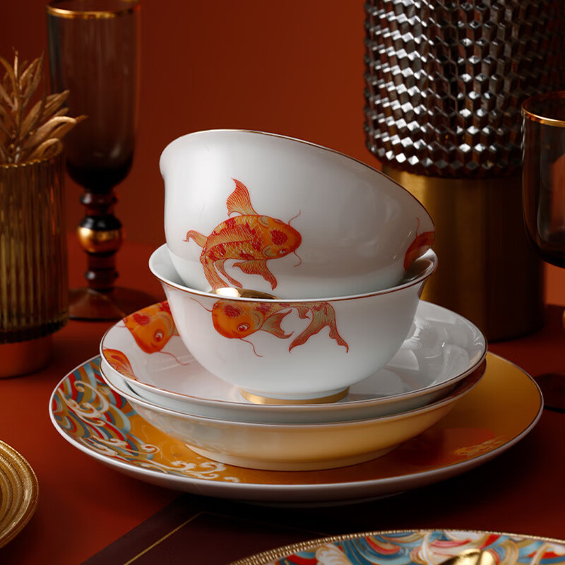 Tao Xichuan CERAMIC ART AVENUE Jingdezhen ceramic tableware set household high-end bowls and plates tableware Chinese style housewarming New Year gift Fuzhi koi-rice bowl*1