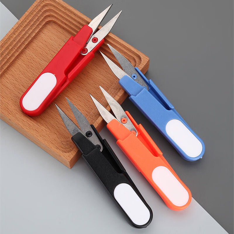 DIY tools U-shaped capped fish thread head mini colorful U-shaped transparent capped ks small yarn scissors with shell U-shaped scissors color (random color) 1 pair