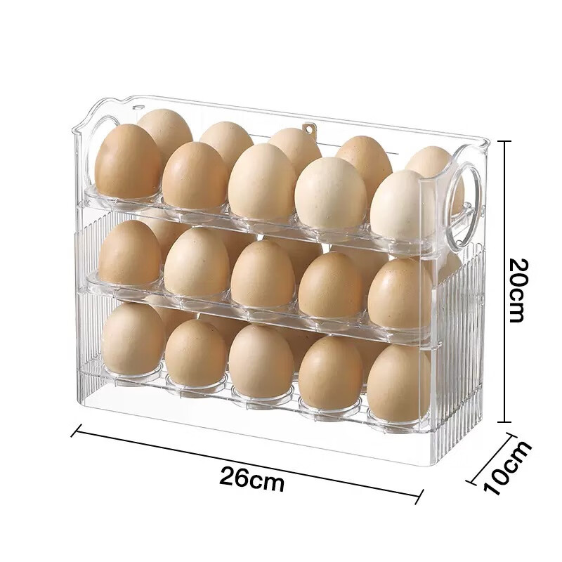 Tuojin Egg Storage Box Refrigerator Side Door Food Grade Storage Rack Kitchen Special Preservation Box Organizing Magic Flip Striped Style - Light Luxury Green Can Flip/Hold 30 Chickens