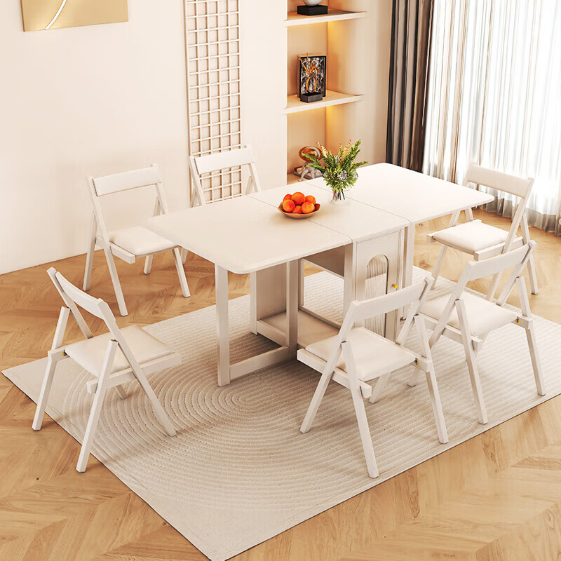 Jianxin solid wood folding dining table integrated home small apartment cream style retractable dining table white multi-functional dining table 812