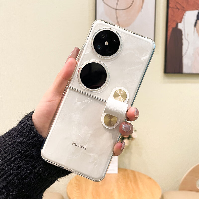 Purecolor is suitable for Huawei pocket2 mobile phone case, small folding pocket2 protective cover, all-inclusive ultra-thin anti-fall bracket, hand strap, simple transparent soft shell - white hand strap