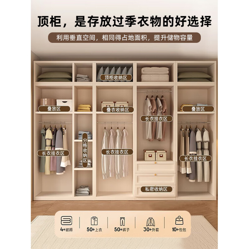 Oupai (OUPAI) home solid wood wardrobe home bedroom integrated combination customized French cabinet large wardrobe with glass door A style two doors 80*200