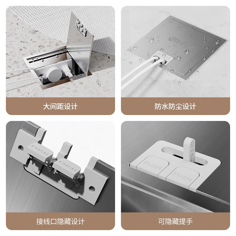 International Electrician (FDD) flat invisible floor socket hidden stainless steel waterproof embedded floor socket ultra-thin five-hole