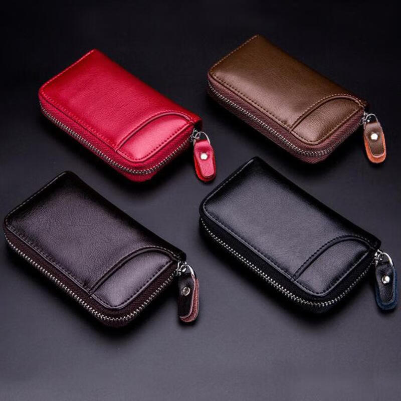 Bear Tourist New Leather Key Bag Multifunctional Car Zipper Universal Men's Waist Hanger Hand Holder Women's Home Key Bag Card Holder Black No Hook