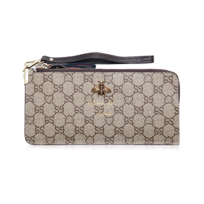 CALCULAT&KEENck wallet women's long 2024 new printed wallet women's multi-functional zipper large capacity card bag hand mobile phone bag brown