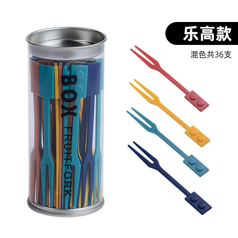 Onlycook disposable fruit fork food grade ABS plastic fruit pick cake fork household dessert fork 1 box/Lego style/1 box 36 pieces mixed color