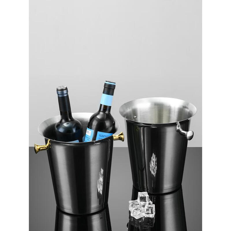 Porphyry stainless steel thickened ice bucket KTV bar supplies champagne bucket commercial ice bucket creative beer and red wine bucket ice bucket with water barrier 1L) free ice clip
