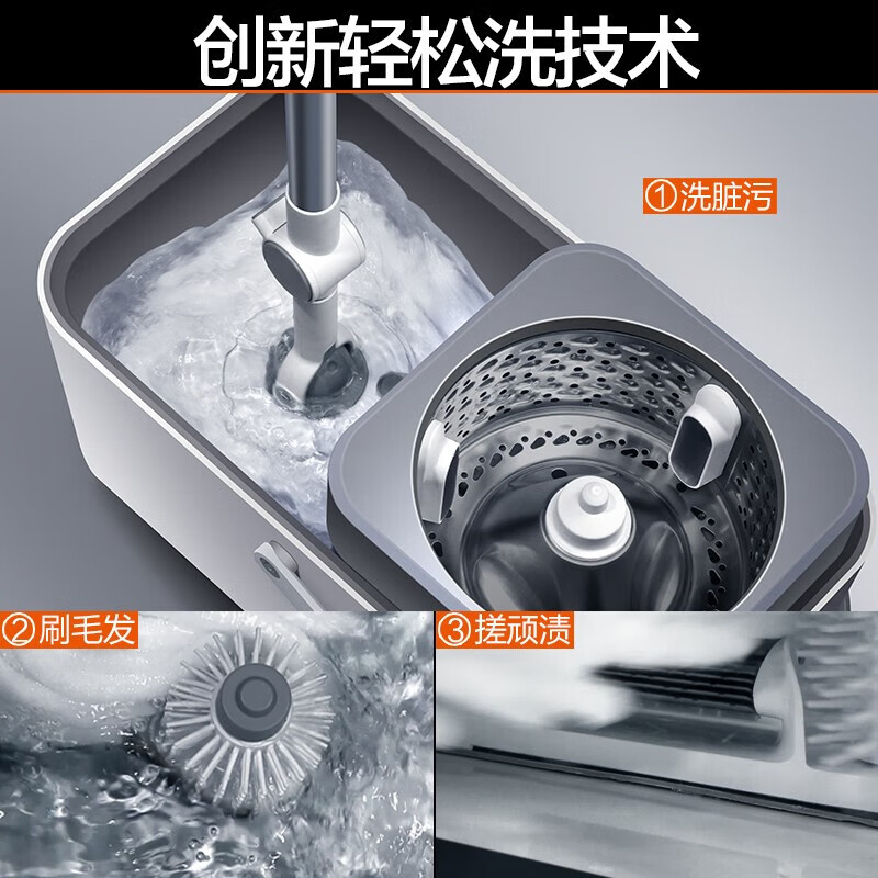 David spin mop 40cm pole telescopic 99-127cm 4 heads thickened mop D7 one-click disassembly and head replacement