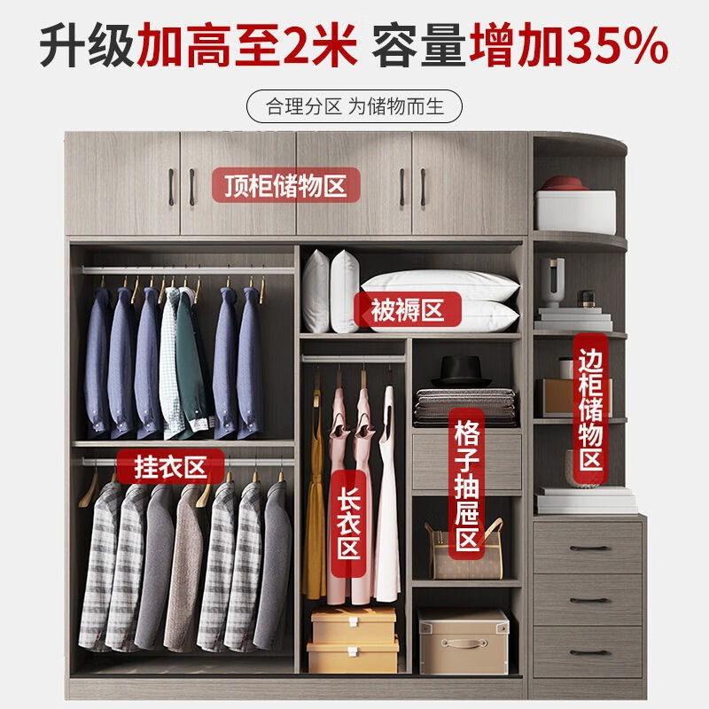 Zhilei wardrobe bedroom modern simple large capacity storage wardrobe rental house large wardrobe 1.6 meters main cabinet 2 doors