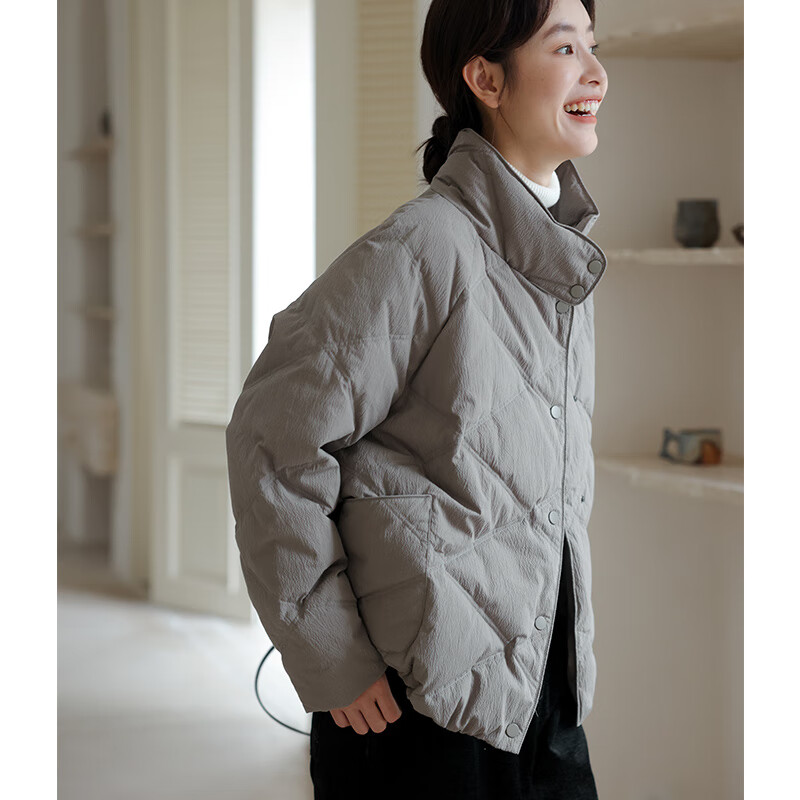 Keran Jian Zhiyan 5A grade white goose down texture high density cotton big goose down jacket warm jacket for women 2025 autumn and winter new style elephant gray S