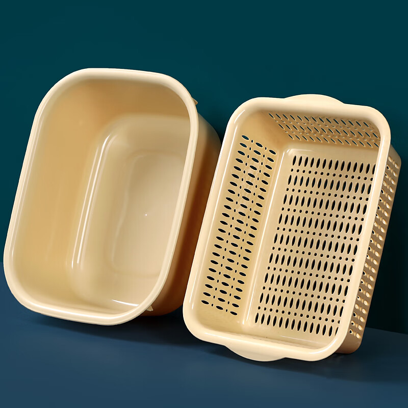 Detif rectangular plastic oversized sink drain basket two-piece set household large thickened square basin kitchen fruit basket small drain basket golden milk coffee