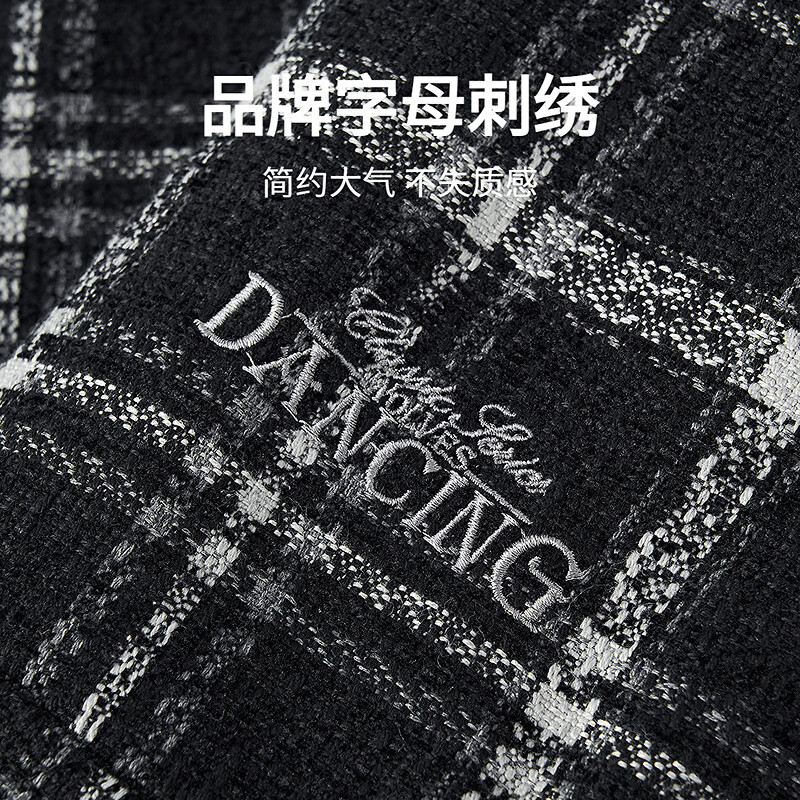 Dances with Wolves Down Liner Autumn and Winter Small Fragrance Style Lapel Plaid Down Jacket Warm Jacket 001 Black 180