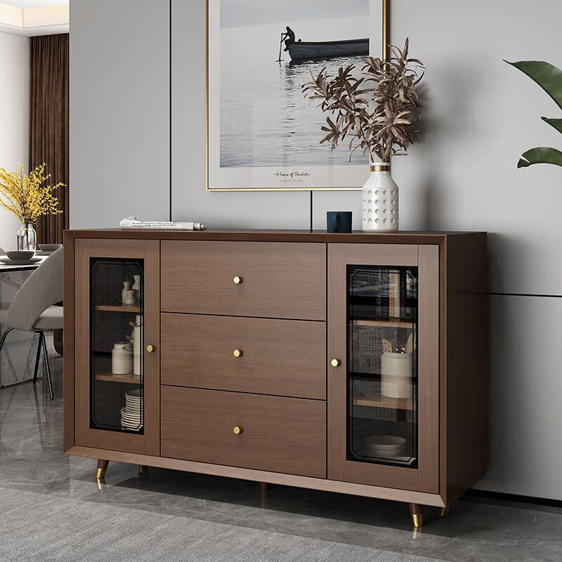 Shanlang solid wood sideboard living room tea cabinet restaurant storage cabinet storage cabinet home wine cabinet multi-functional kitchen bowl cabinet 0.84 m sideboard walnut color installation included