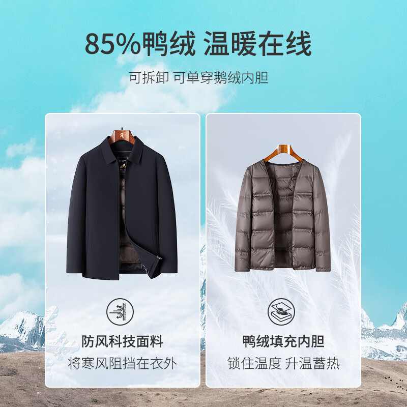 MONTAGUT Down Jacket Men's Winter Lapel Business Jacket Water-Repellent Duck Down Warm Jacket to Keep Out the Cold Navy 50
