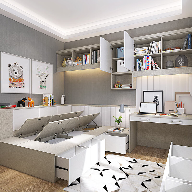 Sofia's whole house customized tatami bed, modern and simple second bedroom furniture, wall cabinet, tatami small wardrobe combination, customized transfer, customized gold