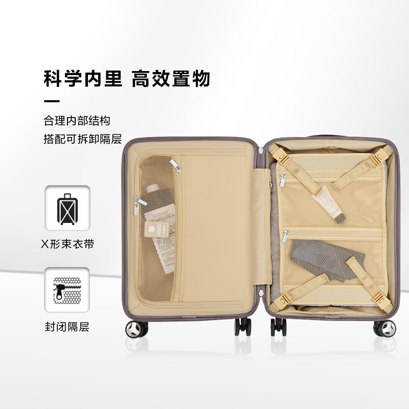 Samsonite Luggage 20-inch Trolley Case Fashionable Vertical Stripe Travel Bag Latte Coffee GU9 Password Carry-on Case