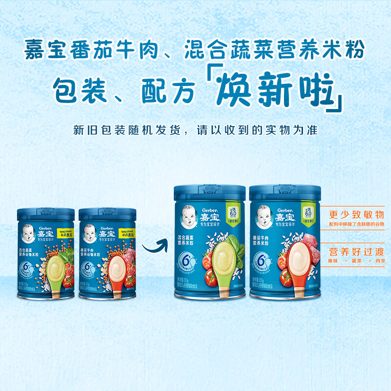 GERBER Mixed Vegetable Nutritional Cereal High-Iron Rice Powder Baby Food Complementary Rice Powder 250g 6 Months Old + 100% Authentic Factory Inspection