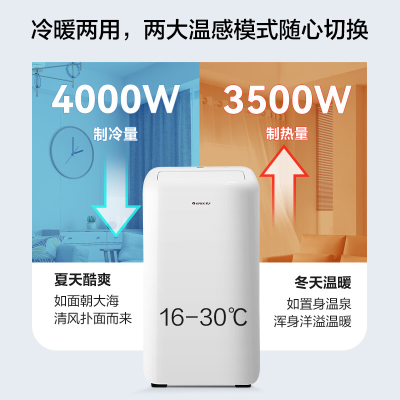 Gree (GREE) mobile air conditioner 2 HP cooling and heating, no outdoor unit, no drilling required, bedroom apartment, portable mobile outdoor unit, no installation, drainage air conditioner, powerful cooling, efficient heating, office, large 2 HP, both cooling and heating in winter and summer - SF Express Logistics Express