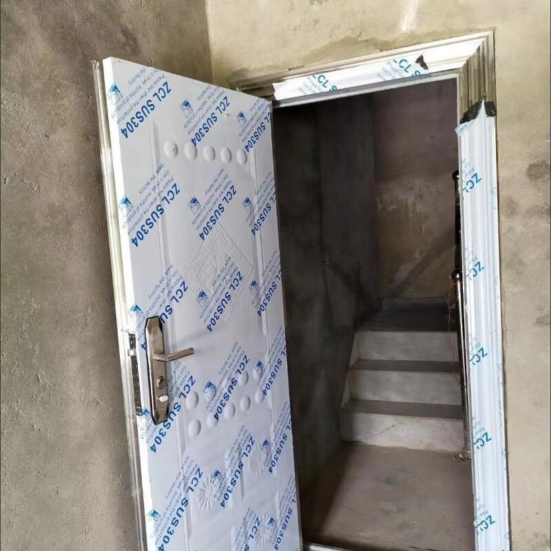 Qinkai Stainless Steel Customized Entry Security Door Entry Door Balcony Door 201 Single Door Door Thickened 304 1970/960 Outsourcing External Left Opening (Right Lock) Half Wave Flower Branch Style (Including Hardware)