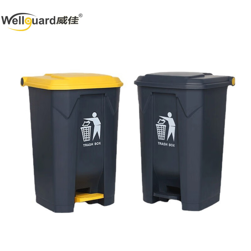Weijia 80L commercial large trash can large foot pedal large capacity property kitchen hotel outdoor trash can with lid gray