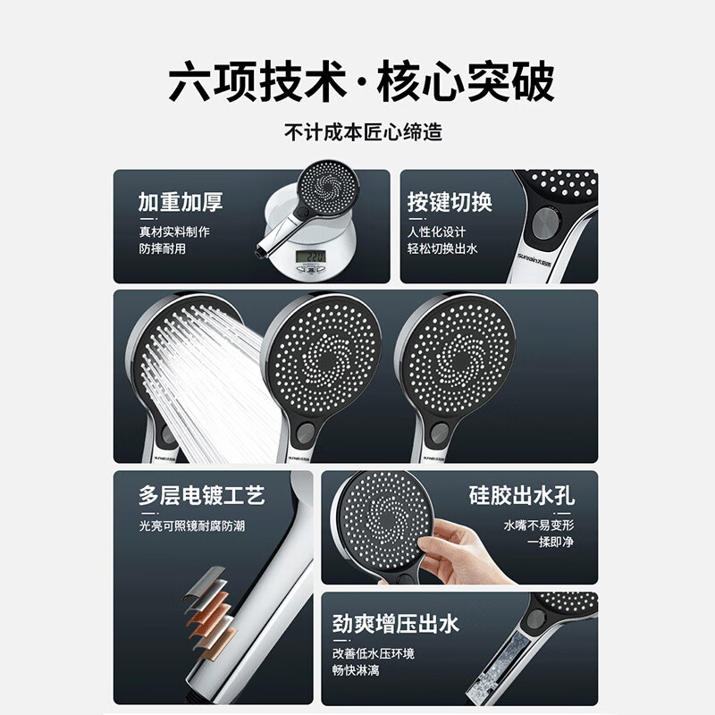 Sun Rain Cyclone Pressurized Shower Head Large Panel Bath Shower Shower Head Pressurized Shower Head Set Home Sviper Gray Cyclone Powerful Three-speed Boost 135mm Large Panel Shower + 2 Meter Explosion-proof Hose + Support