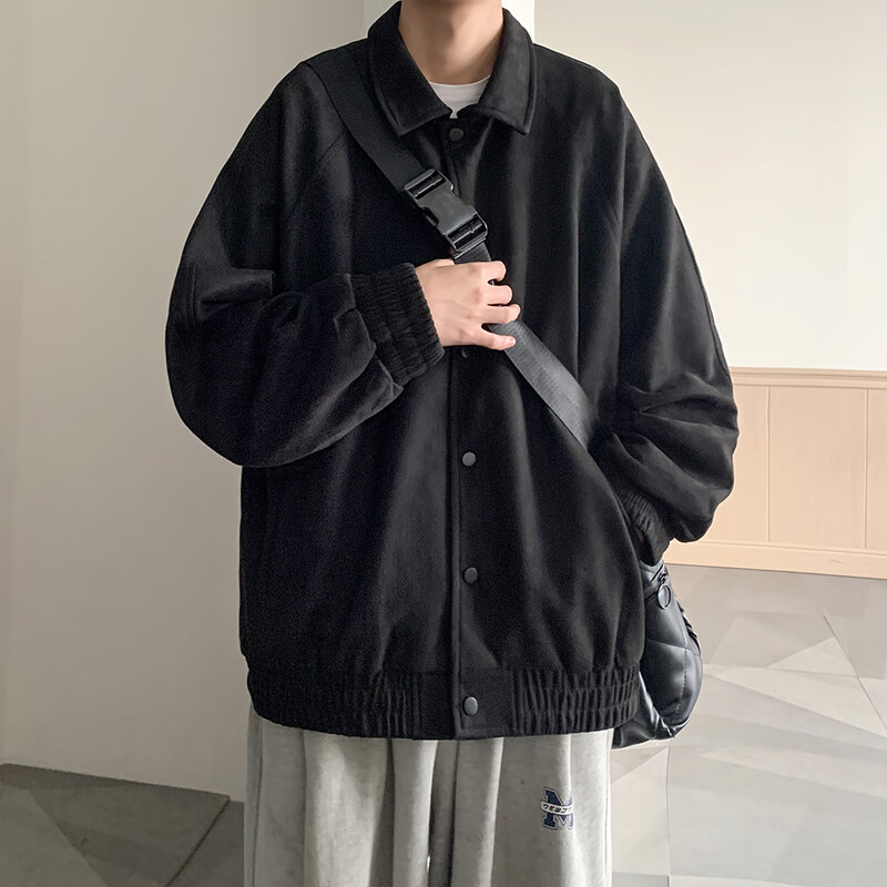 Dingfengbaoluo jacket men's autumn and winter casual loose trendy suede top American baseball uniform YM9921 black 2XL