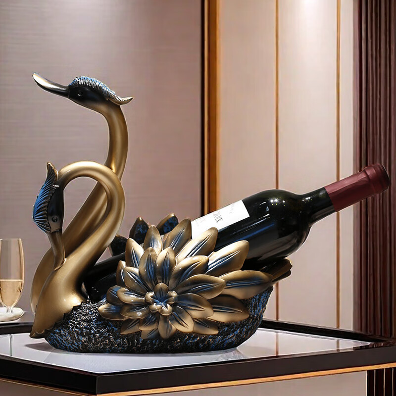 Red wine rack ornaments swan living room dining table wine holder high-end light luxury high-end atmospheric sideboard wine cabinet decoration carved swan wine rack copper color