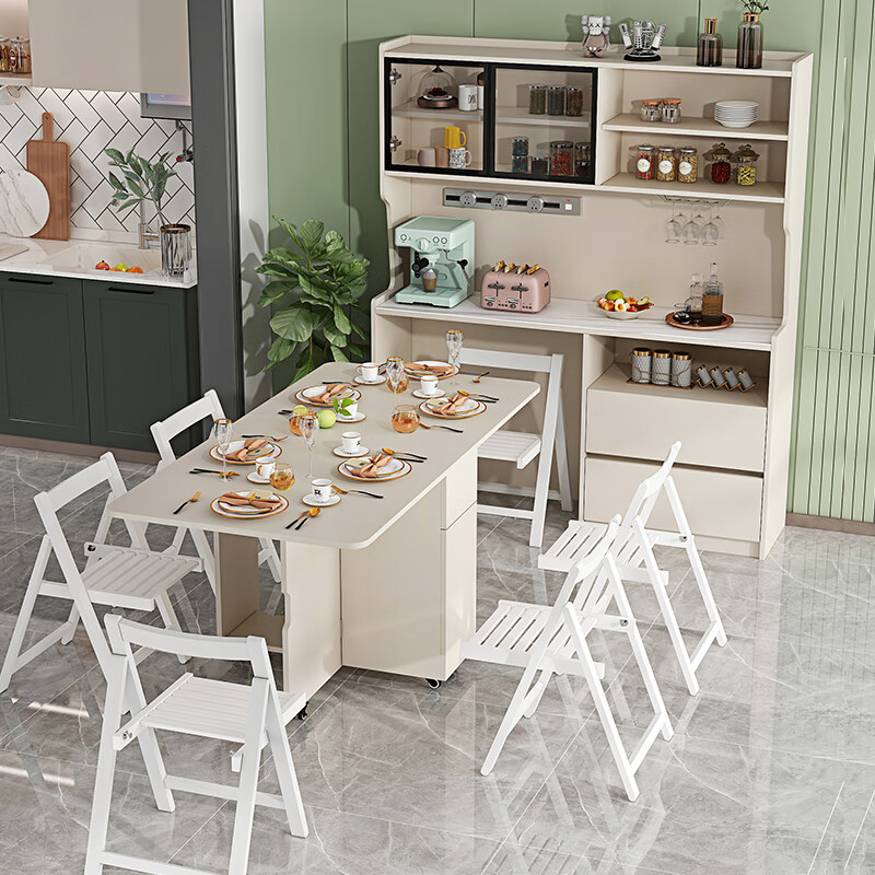 After the hustle and bustle, light luxury cream style slate sideboard folding dining table integrated against the wall small apartment storage microwave cabinet customization style 5 1450*400*1800 (including folding table