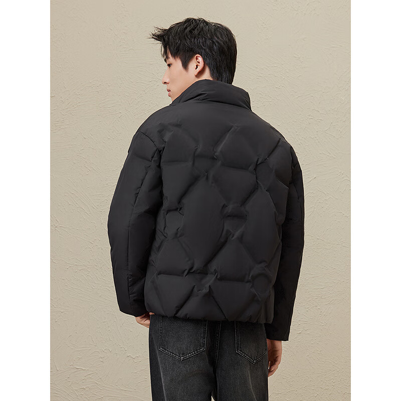 GXG Men's Casual Embossed Stand Collar Warm Short Down Jacket Black 2 XL