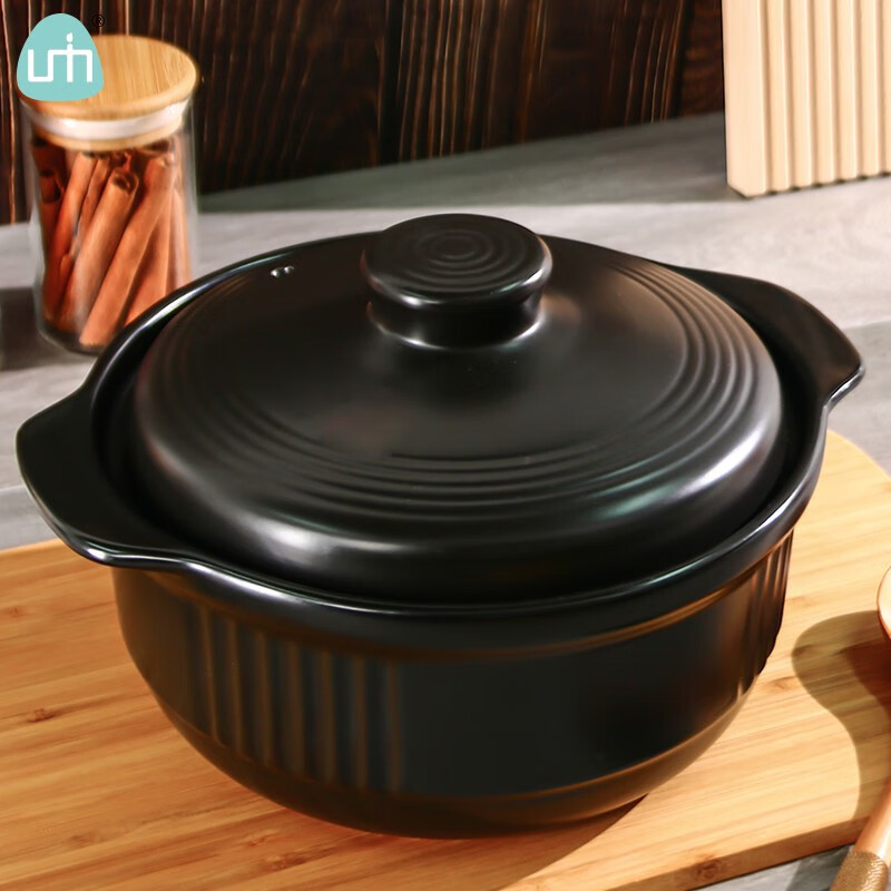 UMIZILI casserole high temperature resistant stew pot dry burning non-cracking household gas large capacity stew pot ceramic casserole commercial stone pot black stew pot 3300ML (suitable for 3-5 people)
