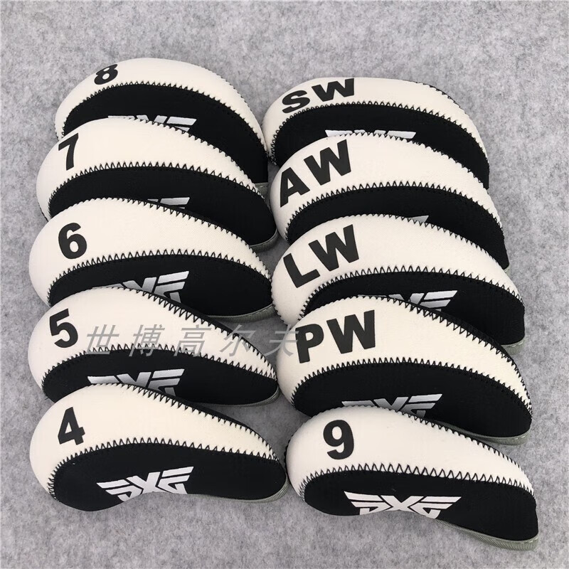 Golf iron set, club set, club head cover, men's and women's protective cover, small window hat cover, transparent ball head cover, pxg, black and white, double set, 10 pieces